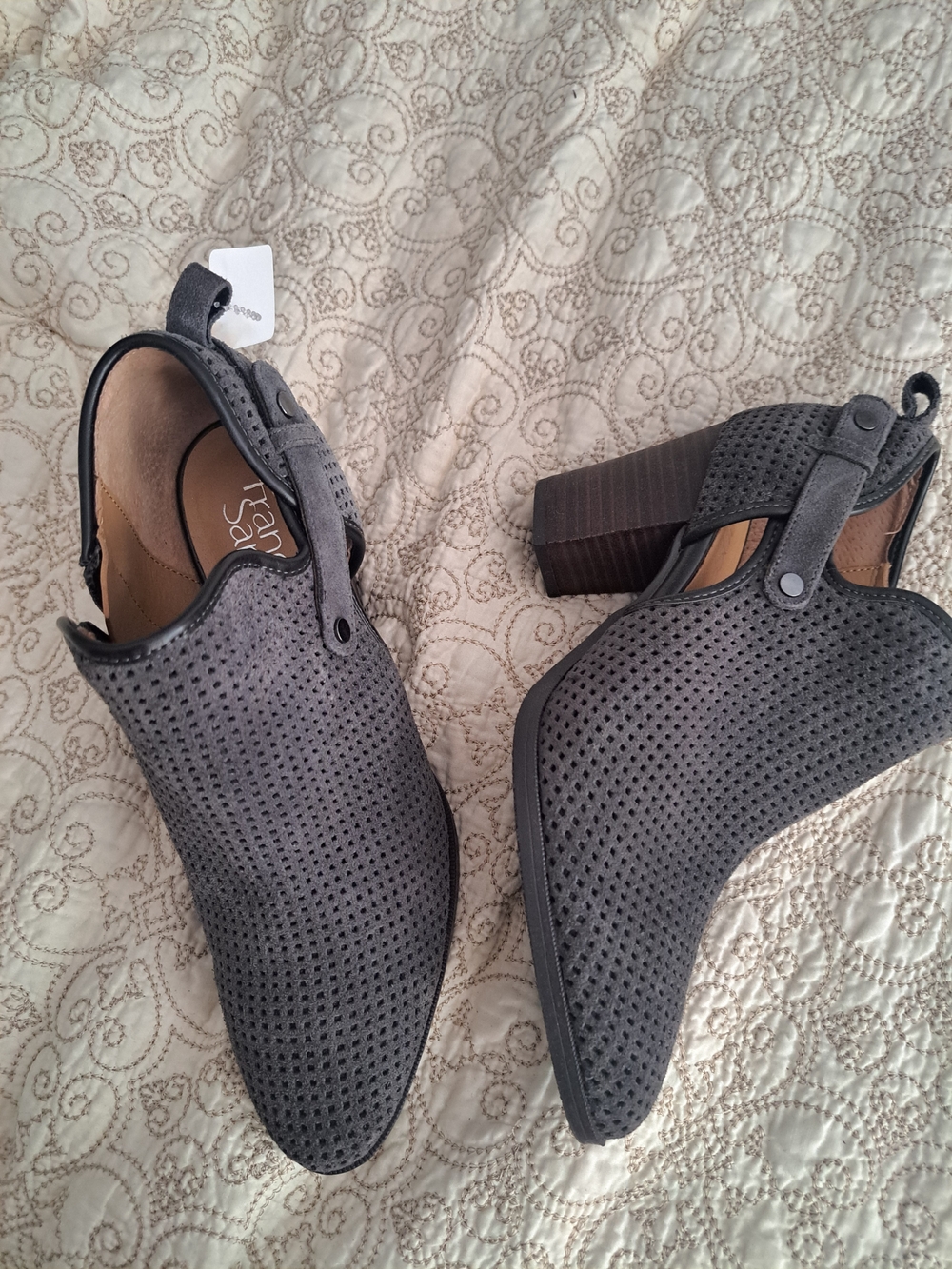 Franco Sarto Gray Perforated Block Heel Ankle Booties